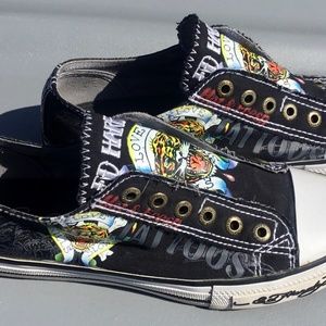 Ed Hardy Love Kills Slowly Black Canvas 11FLR101W Women's Low Top Sneakers Sz 8